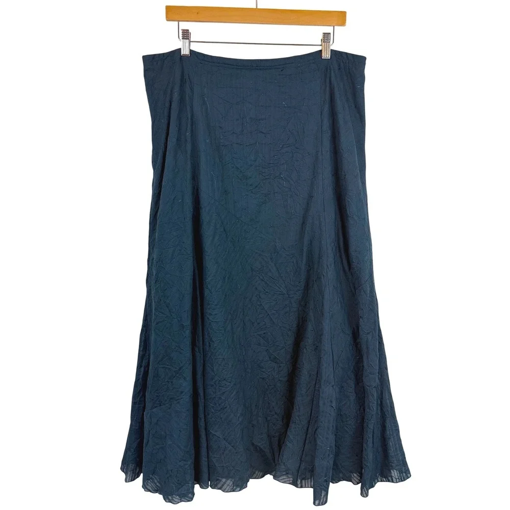 J.Jill Embroidered Maxi Skirt 16 Tall Blue Cotton Linen Boho Lagenlook Cottage